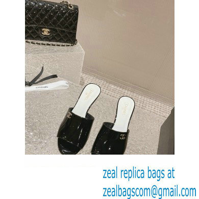 Chanel Heel 5.5cm Patent Lambskin & Imitation Pearls Mules G40057 Black 2023